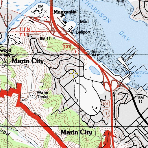 Topographic Map of Marin County Fire Department Marin City, CA