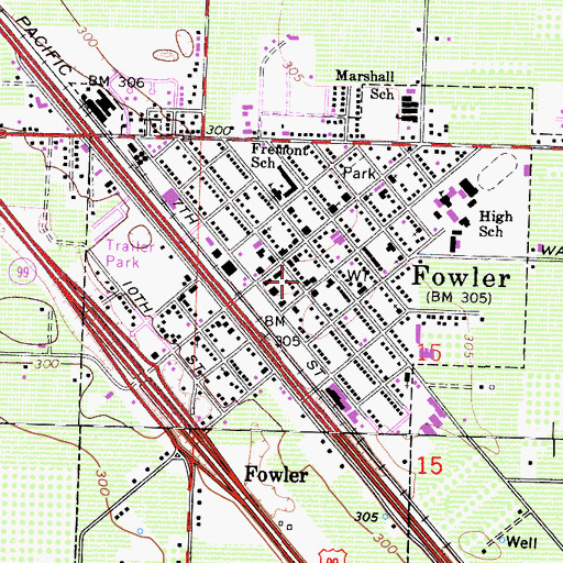 Topographic Map of Fowler Fire Department, CA
