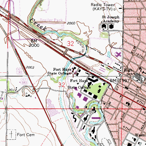 Topographic Map of Fort Hays State University Brooks Building, KS
