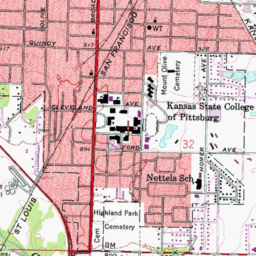 Topographic Map of Pittsburg State University Family and Consumer Sciences Building, KS