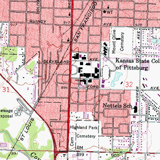 Topographic Map of Pittsburg State University Willard Hall, KS