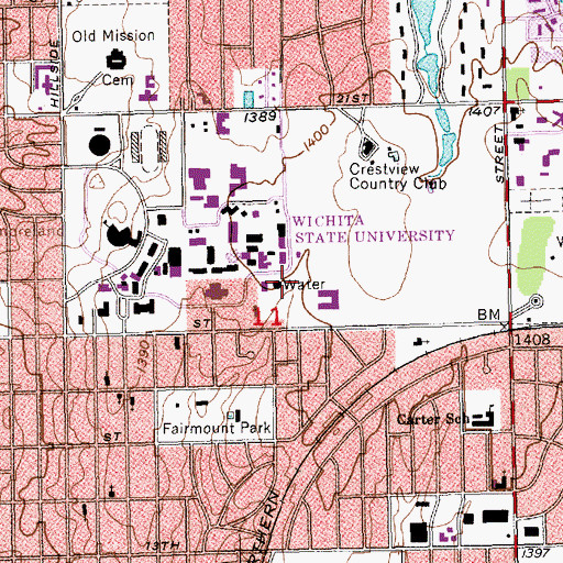 Topographic Map of Wichita State University Gaddis Physical Plant Complex, KS