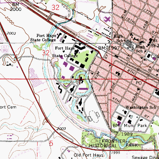 Topographic Map of Fort Hays State University Custer Hall, KS