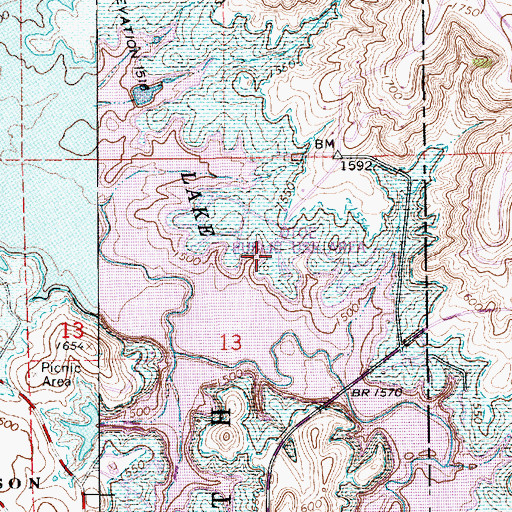 Topographic Map of Wilson State Park Otoe Boat Ramp, KS