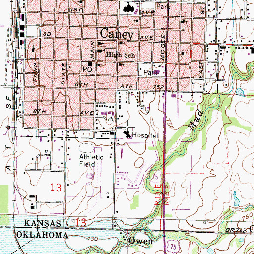 Topographic Map of Caney Shepherd Center Heliport, KS