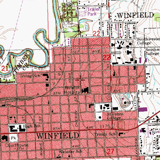 Topographic Map of William Newton Memorial Hospital Heliport, KS
