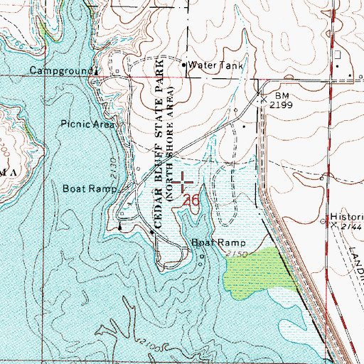 Topographic Map of Cedar Bluff State Park Wagon Rut Campground, KS