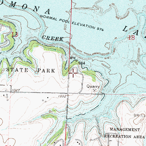 Topographic Map of Pomona State Park Cedar Wind Campground, KS