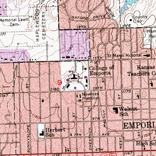 Topographic Map of Emporia State University Anderson Library, KS