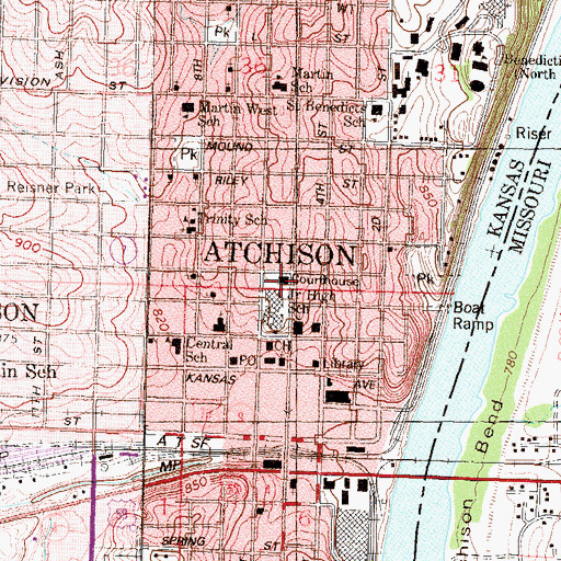Topographic Map of Atchison County Courthouse, KS