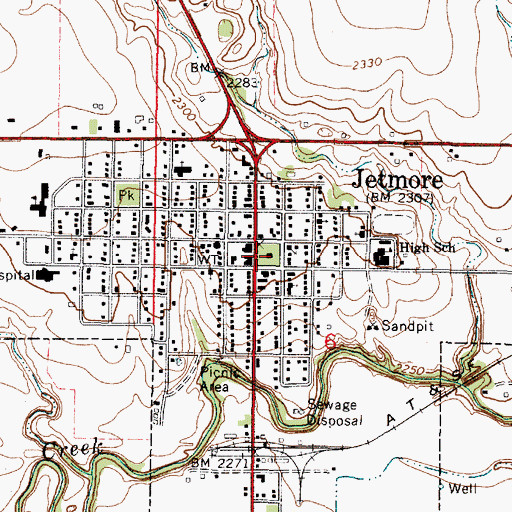 Topographic Map of Hodgeman County Courthouse, KS
