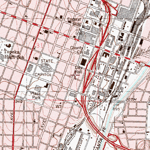 Topographic Map of Topeka Metropolitan Transit Authority Quincy Street Station, KS