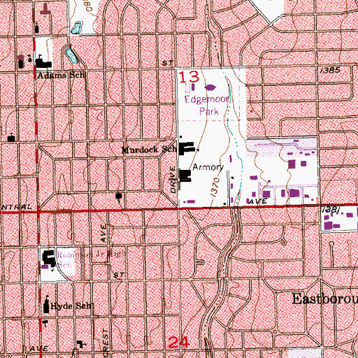 Topographic Map of Kansas National Guard Armory Wichita East, KS