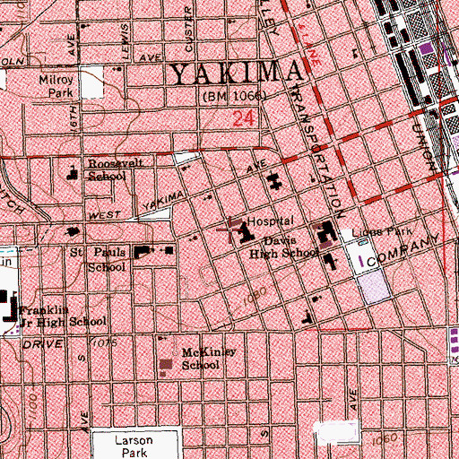 Topographic Map of Yakima Regional Medical and Cardiac Center, WA