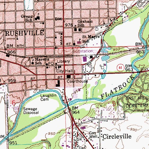 Topographic Map of Rushville Fire Department, IN