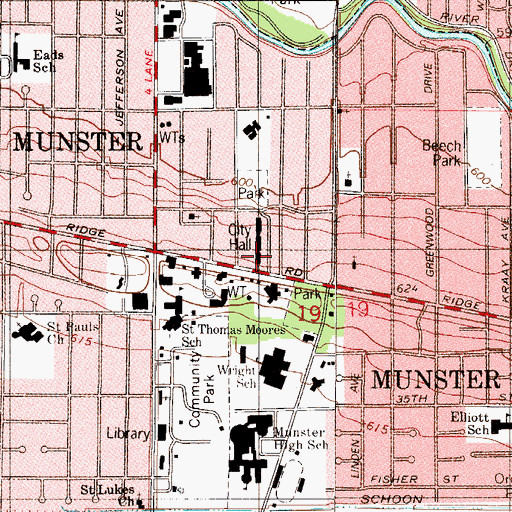 Topographic Map of Munster Fire Department Station 1, IN