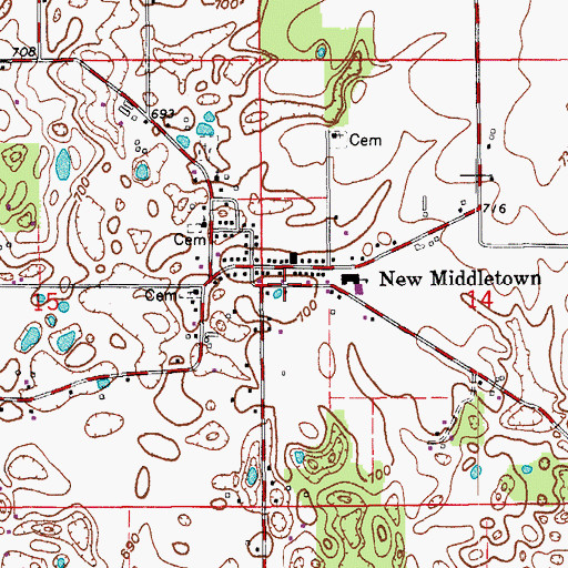 Topographic Map of New Middletown Volunteer Fire Department, IN