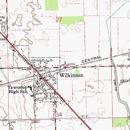 Topographic Map of Wilkinson Volunteer Fire Department, IN