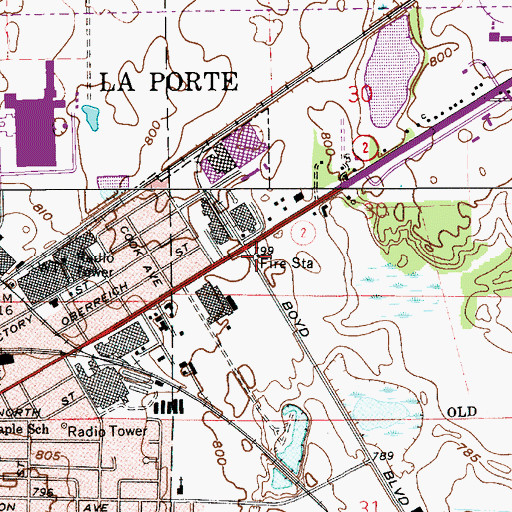 Topographic Map of La Porte Fire Department Station 3, IN