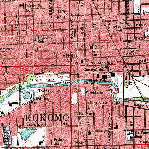 Topographic Map of Kokomo Fire Department Station 1, IN