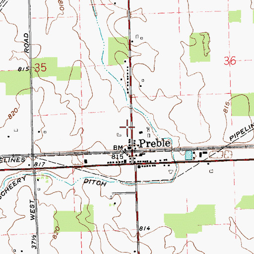 Topographic Map of Preble Volunteer Fire Department, IN