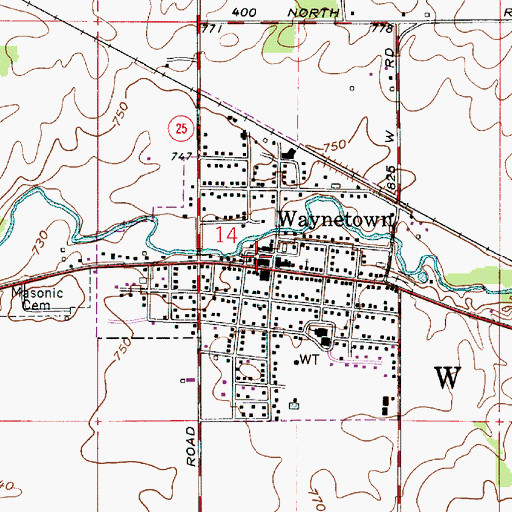 Topographic Map of Waynetown Community Fire Department, IN