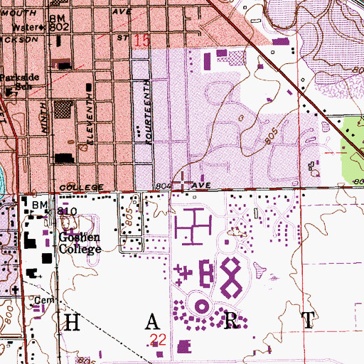 Topographic Map of Goshen Fire Department College Avenue Station, IN