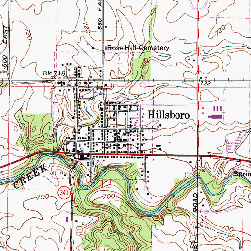 Topographic Map of Hillsboro Fire Station, IN