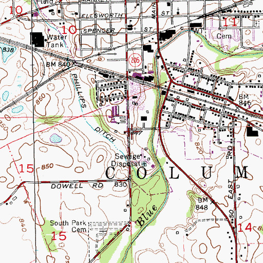 Topographic Map of Columbia Township Fire Department, IN