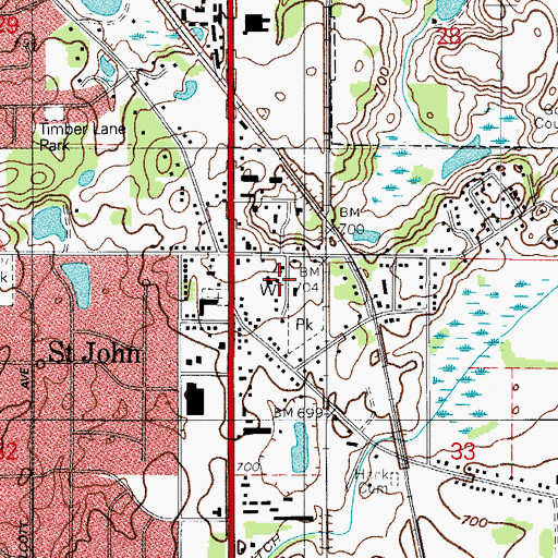 Topographic Map of Saint John Fire Department, IN