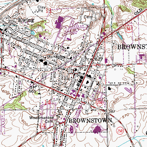 Topographic Map of Brownstown Volunteer Fire Department, IN