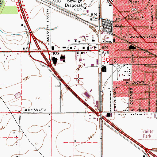 Topographic Map of Center Township Fire Department, IN