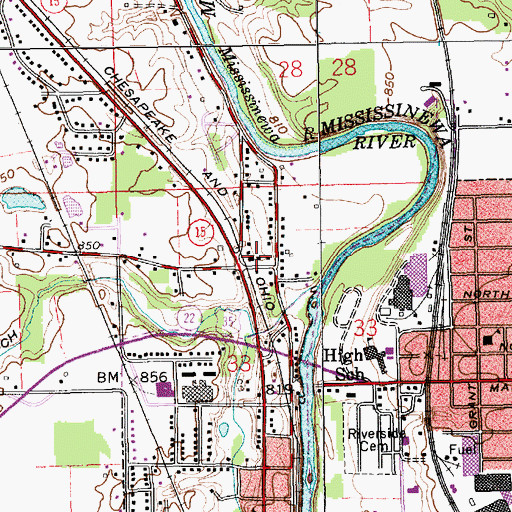 Topographic Map of Mill Township Volunteer Fire Department, IN