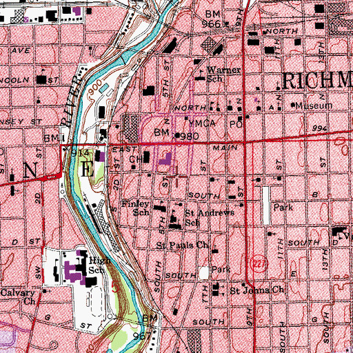 Topographic Map of Richmond Fire Department Station 1, IN