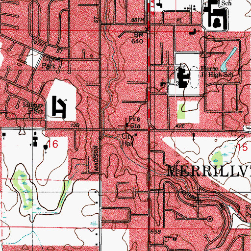Topographic Map of Merrillville Fire Department Station 71, IN