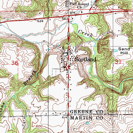 Topographic Map of Richland - Taylor Township Volunteer Fire Department Taylor Station, IN