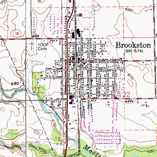Topographic Map of Brookston Prairie Township Volunteer Fire Department, IN