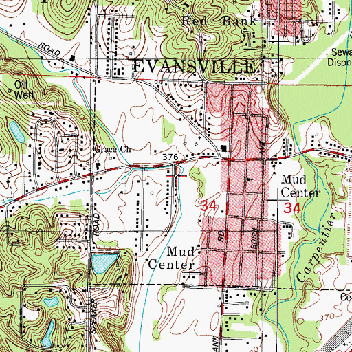 Topographic Map of Perry Township Volunteer Fire Department Station 1, IN