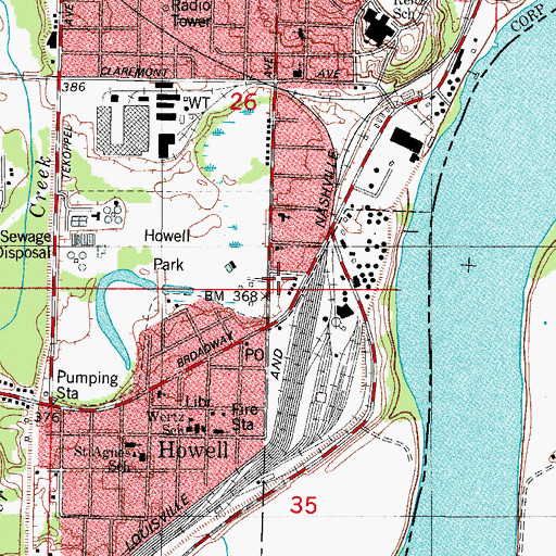 Topographic Map of Evansville Fire Department Station 7, IN