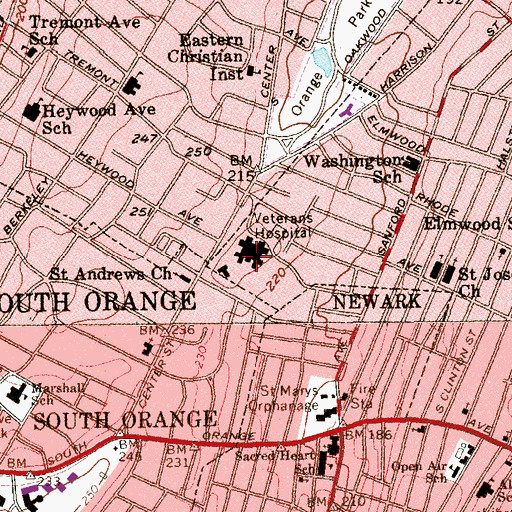 Topographic Map of East Orange Veterans Affairs Medical Center, NJ