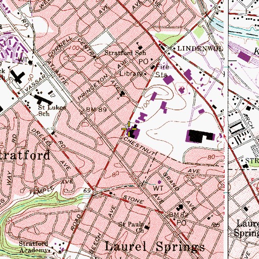 Topographic Map of Kennedy Memorial Hospital, NJ