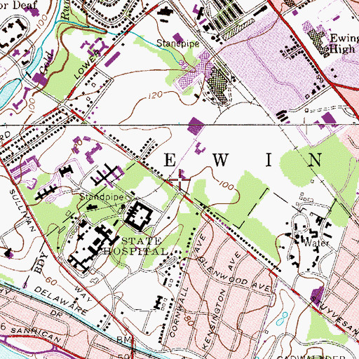 Topographic Map of Ewing Residential Center, NJ