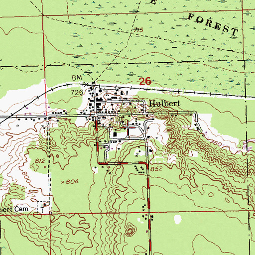 Topographic Map of Hulbert Township Fire Department, MI