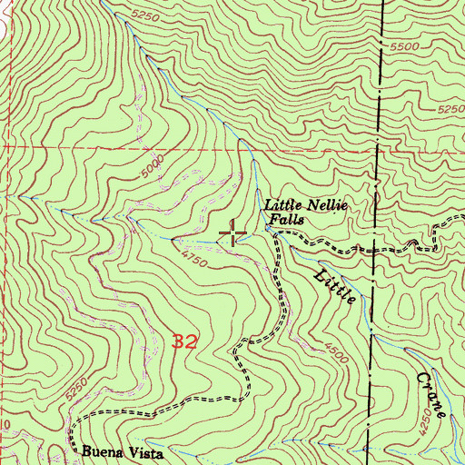Topographic Map of Little Nellie Falls, CA