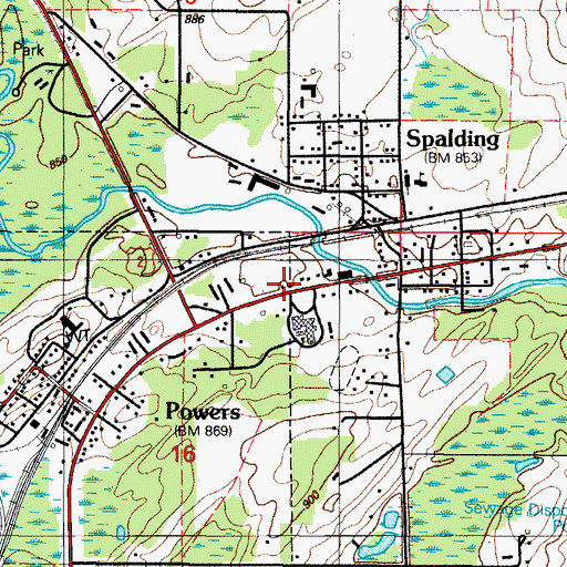 Topographic Map of Spalding Township Volunteer Fire Department, MI