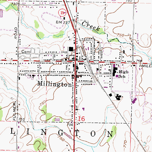 Topographic Map of Millington - Arbela Township Fire Department, MI