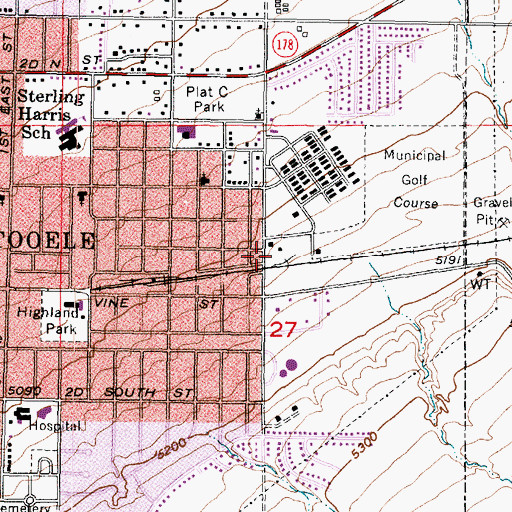 Topographic Map of Tooele City Fire Department Station 2, UT