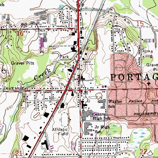 Topographic Map of Portage City Hall, MI