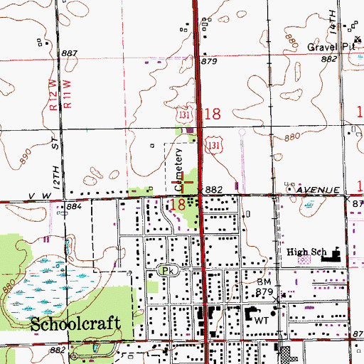 Topographic Map of Schoolcraft Cemetery, MI