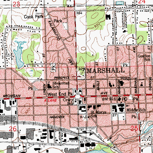 Topographic Map of Harold C Brooks Historical Marker, MI